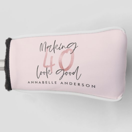 ピンクガーリーのモダングリッター40歳の誕生日 ゴルフヘッドカバー (正面)