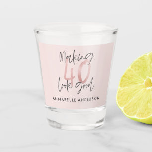 ピンクガーリーのモダングリッター40歳の誕生日 ショットグラス