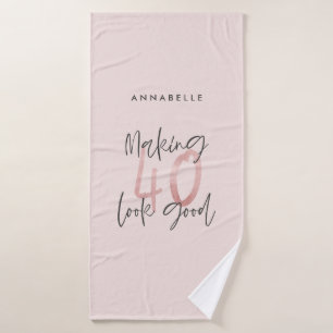 ピンクガーリーのモダングリッター40歳の誕生日  バスタオル