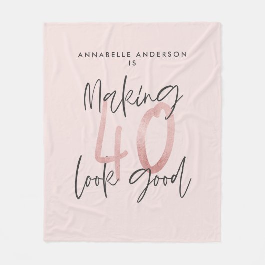ピンクガーリーのモダングリッター40歳の誕生日 フリースブランケット (正面)