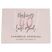 ピンクガーリーのモダングリッター40歳の誕生日 ラージペーパーバッグ (正面)