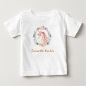 ピンクガーリーのユニコーンフローラ緑 ベビーTシャツ (正面)