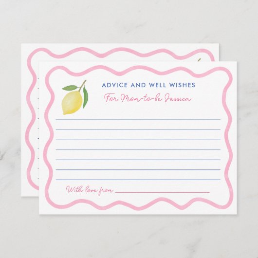 ピンクガーリーのレモンのアドバイスがママのカードを願う 招待状 (正面/裏面)