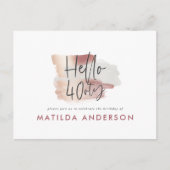 ピンクガーリーのローズ金ゴールドモダン40歳の誕生日 インビテーションポストカード (正面)