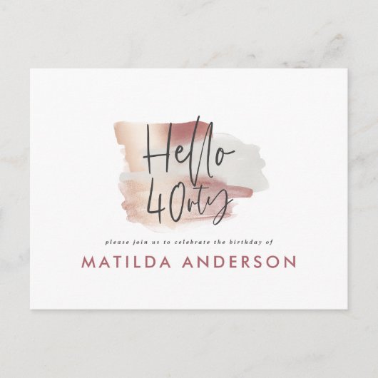 ピンクガーリーのローズ金ゴールドモダン40歳の誕生日 インビテーションポストカード (正面)