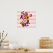 ピンクガーリーのヴィンテージストライプバラ ポスター (キッチン)