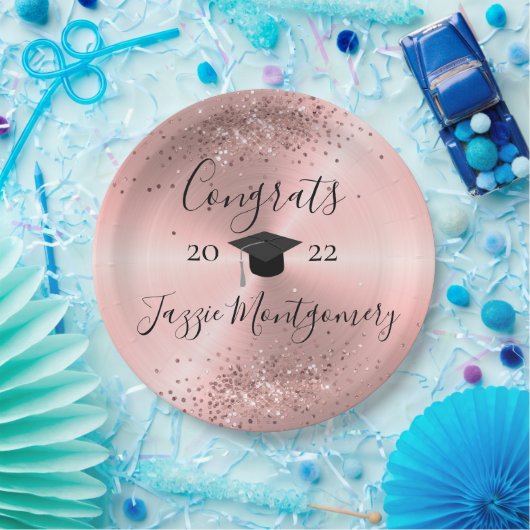 ピンクガーリーの光沢のある光沢 ペーパープレート (パーティー)