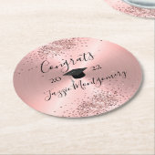 ピンクガーリーの光沢のある光沢 ラウンドペーパーコースター (アングル)