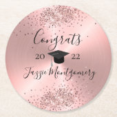 ピンクガーリーの光沢のある光沢 ラウンドペーパーコースター (正面)