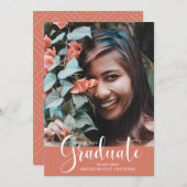 ピンクガーリーの写真の卒業写真パーティー 案内状 (正面/裏面)