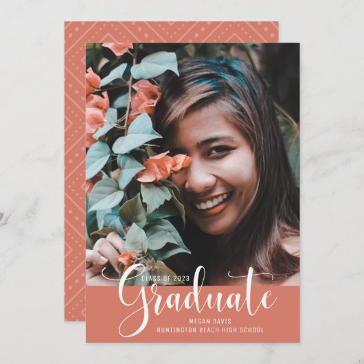 ピンクガーリーの写真の卒業写真パーティー 案内状 (正面/裏面)