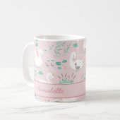 ピンクガーリーの可愛い白鳥のフローラが美エレガントしい コーヒーマグカップ (正面左)