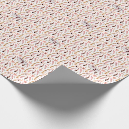 ピンクガーリーの名前フローラ水彩誕生日 ラッピングペーパー (角)