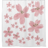 ピンクガーリーの和花の白い柄 シャワーカーテン (正面)