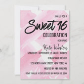 ピンクガーリーの巨大な水の色のブラシストローク甘い16 招待状 (正面)