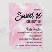 ピンクガーリーの巨大な水の色のブラシストローク甘い16 招待状 (正面/裏面)