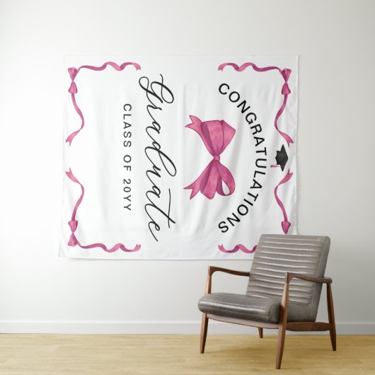 ピンクガーリーの弓おめでとう大学院の背景 タペストリー (インサイチュ(横))