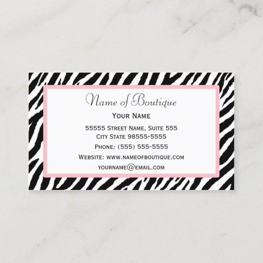 ピンクガーリーの弓とレースゼブラプリントブティック 名刺 (裏面)