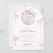 ピンクガーリーの弓シャイニーディスコボールブライダルシャワー 招待状 (正面)