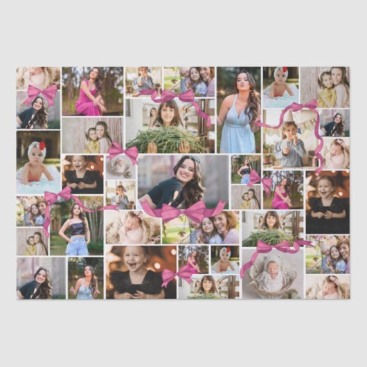 ピンクガーリーの弓12コラージュの写真を繰り返し 薄葉紙 (正面)