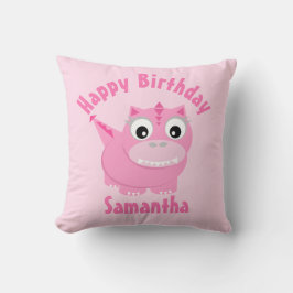ピンクガーリーの恐竜の漫画の子供の名前誕生日 クッション