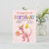 ピンクガーリーの恐竜の誕生日パーティー 招待状 (スタンド正面)