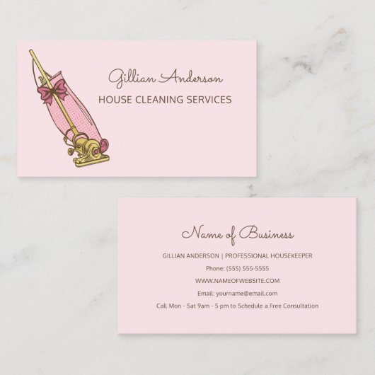 ピンクガーリーの掃除機の住宅清掃サービス 名刺 (正面/裏面)