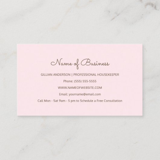 ピンクガーリーの掃除機の住宅清掃サービス 名刺 (裏面)