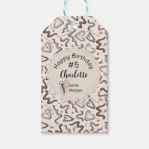 ピンクガーリーの昆虫ハートの虫の願い誕生日 ギフトタグ