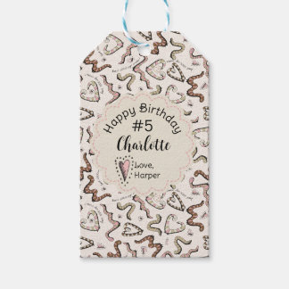 ピンクガーリーの昆虫ハートの虫の願い誕生日 ギフトタグ