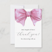 ピンクガーリーの水の色の弓ベビーシャワー サンキューカード (正面)