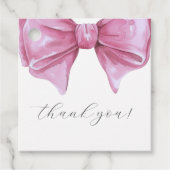 ピンクガーリーの水の色の弓ベビーシャワー フェイバータグ (正面)