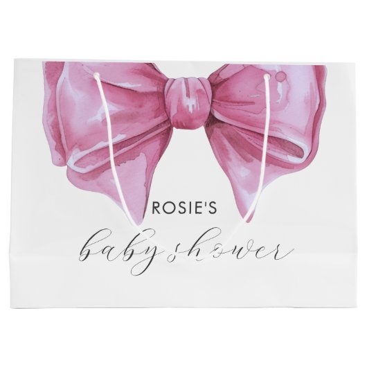 ピンクガーリーの水の色の弓ベビーシャワー ラージペーパーバッグ (裏面)