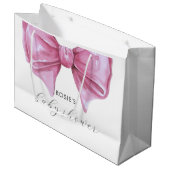 ピンクガーリーの水の色の弓ベビーシャワー ラージペーパーバッグ (正面アングル)