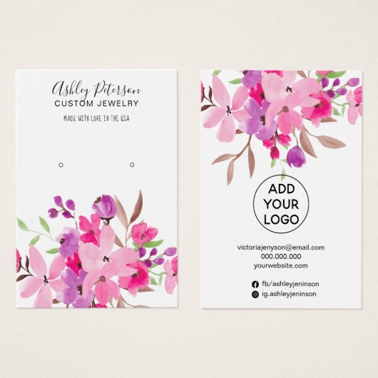 ピンクガーリーの水彩ジュエリーイヤリング表示 (正面&裏面)