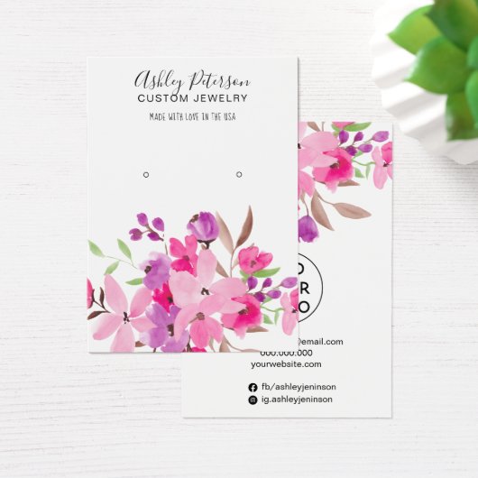 ピンクガーリーの水彩ジュエリーイヤリング表示 (デスク)