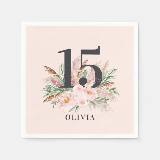 ピンクガーリーの水彩フローラの生誕エレガント生日 スタンダードカクテルナプキン (正面)