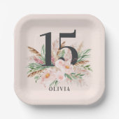 ピンクガーリーの水彩フローラの生誕エレガント生日 ペーパープレート (正面)