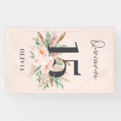 ピンクガーリーの水彩フローラの生誕エレガント生日 横断幕 (横)