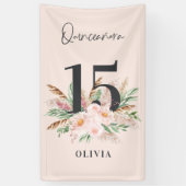 ピンクガーリーの水彩フローラの生誕エレガント生日 横断幕 (縦)