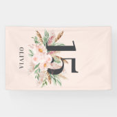 ピンクガーリーの水彩フローラの生誕エレガント生日 横断幕 (横)