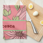 ピンクガーリーの水彩押し花パターン名 キッチンタオル (四つ折り)