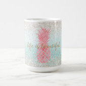 ピンクガーリーの水彩熱帯パイナップル コーヒーマグカップ (中央)