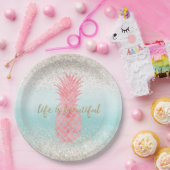 ピンクガーリーの水彩熱帯パイナップル ペーパープレート (パーティー)