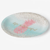 ピンクガーリーの水彩熱帯パイナップル ペーパープレート (アングル)