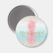 ピンクガーリーの水彩熱帯パイナップル マグネット (正面/裏面)