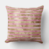 ピンクガーリーの水彩金ゴールドグラムストライプ クッション (正面)