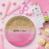 ピンクガーリーの水彩金ゴールドグリッター ペーパープレート (パーティー)