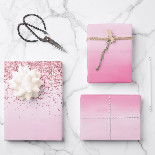 ピンクガーリーの水色きらびやかなスパークルグリッター ラッピングペーパーシート (正面)