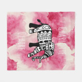 ピンクガーリーの水色の黒と白の部族ゾウ フリースブランケット (正面(横))